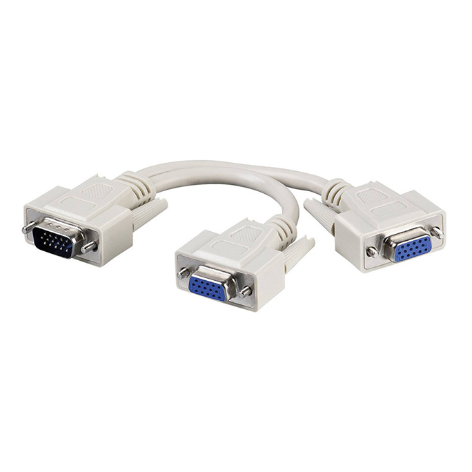 CAB-G006 POWERTECH Splitter VGA 15pin HD Male σε 2x Female, 0.2m, γκρι - Image 1