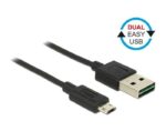 POWERTECH Καλώδιο USB 2.0 σε USB Micro, Dual Easy USB, 1m, Μαύρο