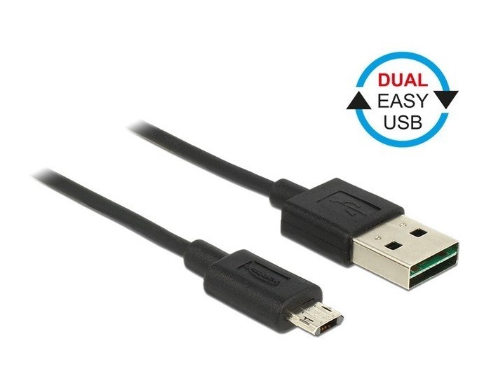 POWERTECH Καλώδιο USB 2.0 σε USB Micro, Dual Easy USB, 1m, Μαύρο