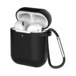 Θήκη AirPods 2 / AirPods 1 Σιλικόνης soft cover headphones + keychain carabiner pendant Μαύρο