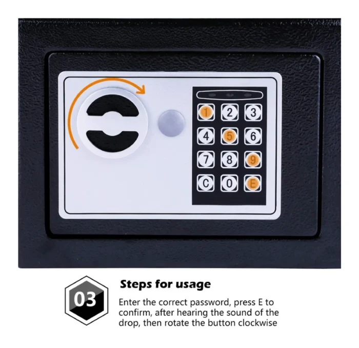 POWERTECH Χρηματοκιβώτιο ασφαλείας SB-17E, 3-8 ψηφίων, 17x23x17cm - Image 4