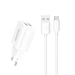 Dudao EU wall charger 2x USB 5V / 2.4A + USB Type C cable white (A2EU + Type-c white) – Mobit.gr