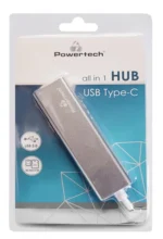 POWERTECH USB hub PT-926 με card reader, 5x θυρών, 5Gbps, USB-C, ασημί - Image 2
