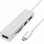 POWERTECH USB hub PT-926 με card reader, 5x θυρών, 5Gbps, USB-C, ασημί