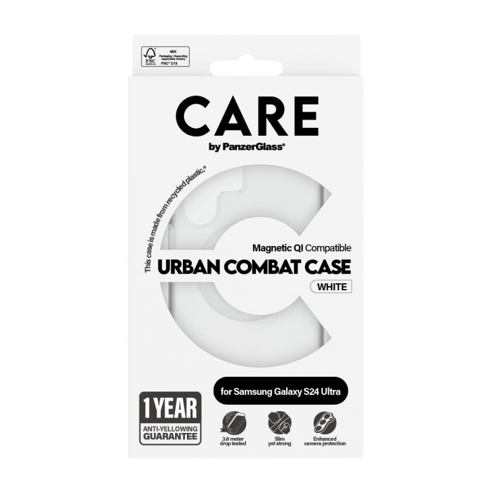 CARE by PanzerGlass® Flagship Case Transparent Urban Combat w. White Qi Compatible Samsung Galaxy S24 Ultra – Mobit.gr