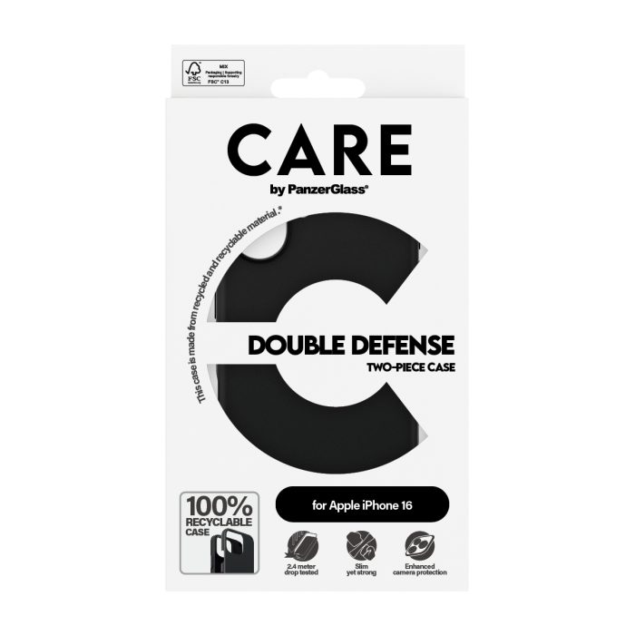 CARE by PanzerGlass® Feature Case Double Defence Black for Apple iPhone 16 – Mobit.gr