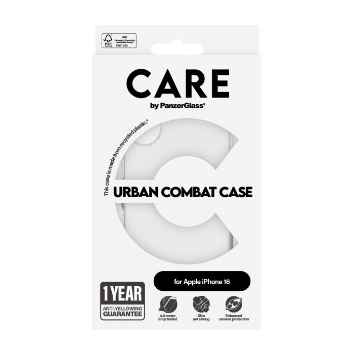 CARE by PanzerGlass® Flagship Case Transparent Urban Combat w. Clear Frame iPhone 16 – Mobit.gr