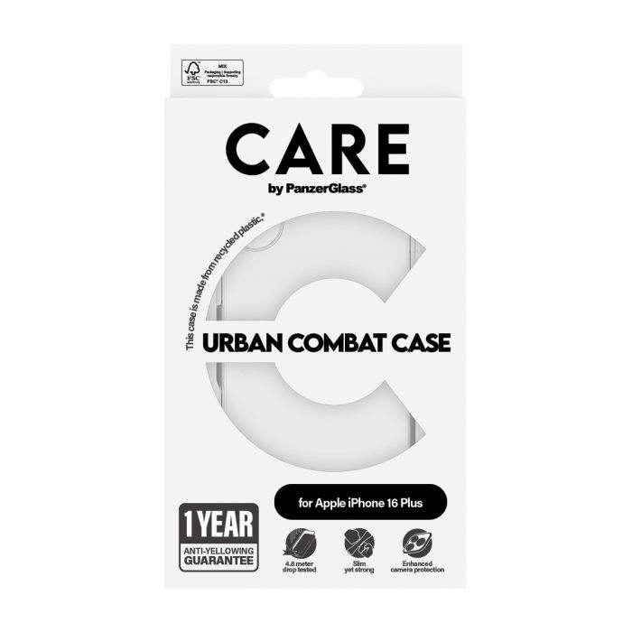 CARE by PanzerGlass® Flagship Case Transparent Urban Combat w. Clear Frame iPhone 16 Plus – Mobit.gr