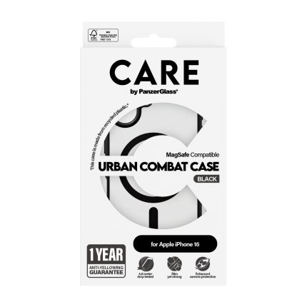 CARE by PanzerGlass® Flagship Case Urban Combat Black Frame & MagSafe for Apple iPhone 16 – Mobit.gr