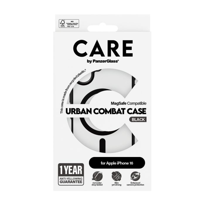 CARE by PanzerGlass® Flagship Case Urban Combat Black Frame & MagSafe for Apple iPhone 16 – Mobit.gr