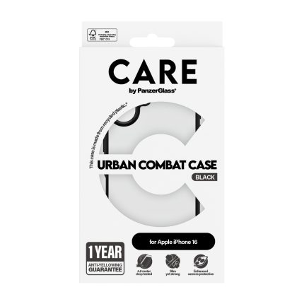 CARE by PanzerGlass® Flagship Case Transparent Urban Combat w. Black Frame iPhone 16 – Mobit.gr