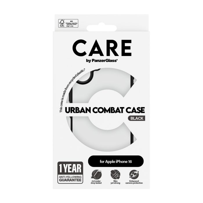 CARE by PanzerGlass® Flagship Case Transparent Urban Combat w. Black Frame iPhone 16 – Mobit.gr