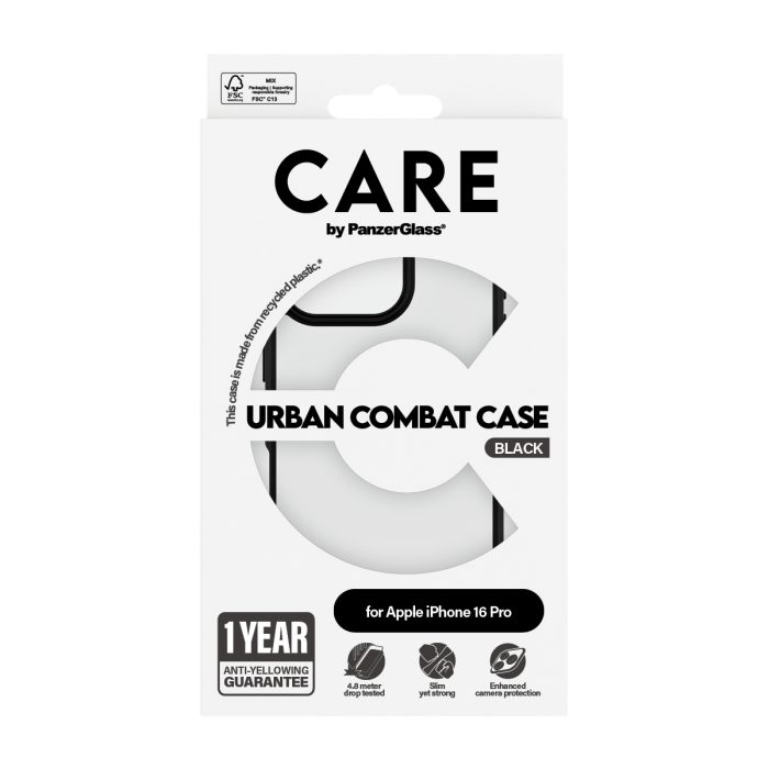 CARE by PanzerGlass® Flagship Case Transparent Urban Combat w. Black Frame iPhone 16 Pro – Mobit.gr