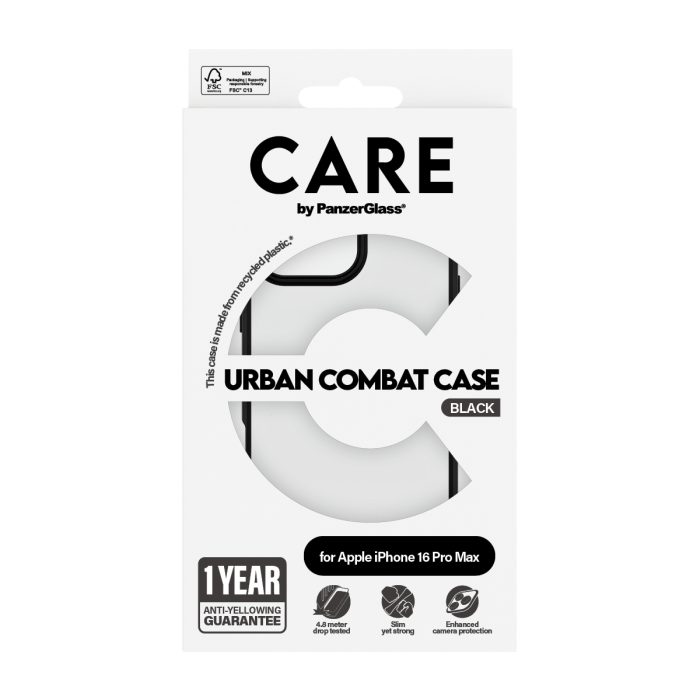 CARE by PanzerGlass® Flagship Case Transparent Urban Combat w. Black Frame iPhone 16 Pro Max – Mobit.gr