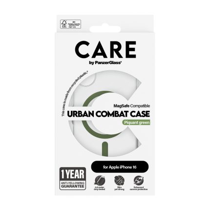CARE by PanzerGlass® Flagship Case Urban Combat w. Green MagSafe for Apple iPhone 16 – Mobit.gr