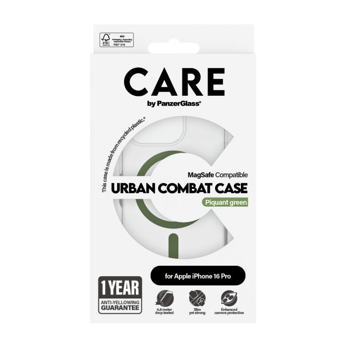 CARE by PanzerGlass® Flagship Case Urban Combat w. Green MagSafe for Apple iPhone 16 Pro – Mobit.gr