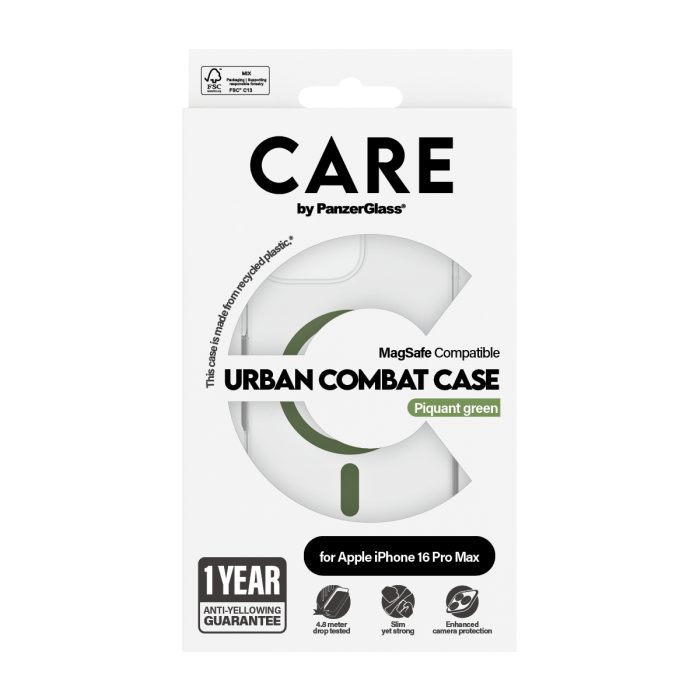 CARE by PanzerGlass® Flagship Case Urban Combat w. Green MagSafe for Apple iPhone 16 Pro Max – Mobit.gr