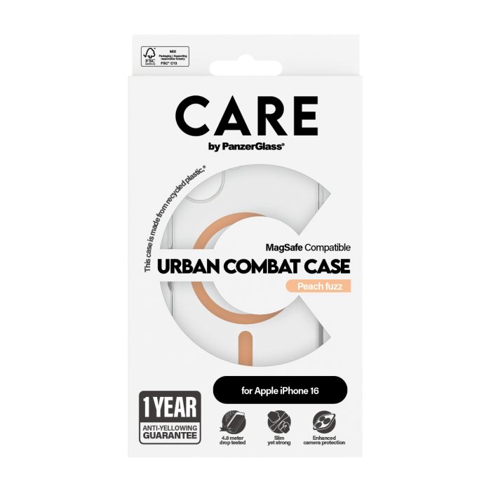 CARE by PanzerGlass® Flagship Case Transparent Urban Combat w. Peachy MagSafe iPhone 16 – Mobit.gr