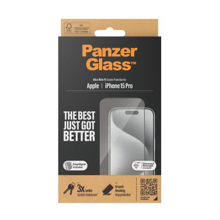 PanzerGlass™ Screen Protector iPhone 15 Pro | Ultra-Wide Fit w. EasyAligner – Mobit.gr