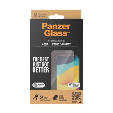 PanzerGlass™ Screen Protector iPhone 15 Pro Max | Ultra-Wide Fit w. EasyAligner – Mobit.gr