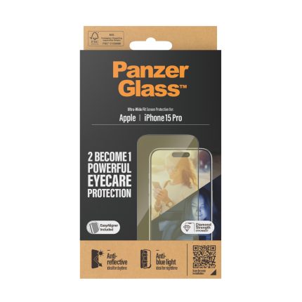 PanzerGlass™ Eyecare Screen Protection iPhone 15 Pro | Ultra-Wide Fit w. EasyAligner – Mobit.gr