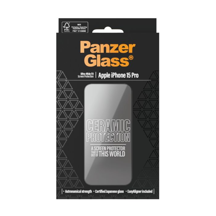 PanzerGlass™ Ceramic Protection for iPhone 15 Pro | Ultra-Wide Fit w. EasyAligner – Mobit.gr