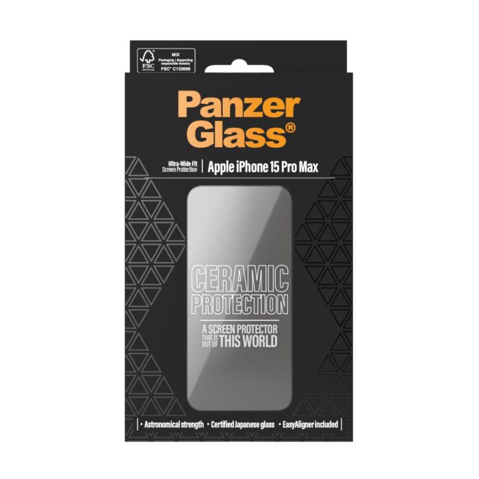 PanzerGlass™ Ceramic Protection for iPhone 15 Pro Max | Ultra-Wide Fit w. EasyAligner – Mobit.gr