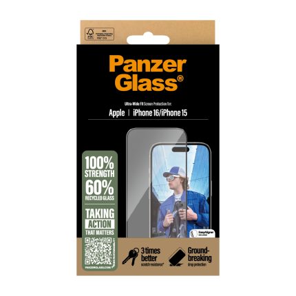 PanzerGlass® Screen Protector Apple | iPhone 16/iPhone 15 | Ultra-Wide Fit – Mobit.gr