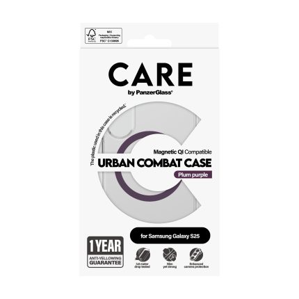 CARE by PanzerGlass® Flagship Case Transparent Urban Combat w. Plum Purple Qi Compatible Samsung Galaxy S25 – Mobit.gr
