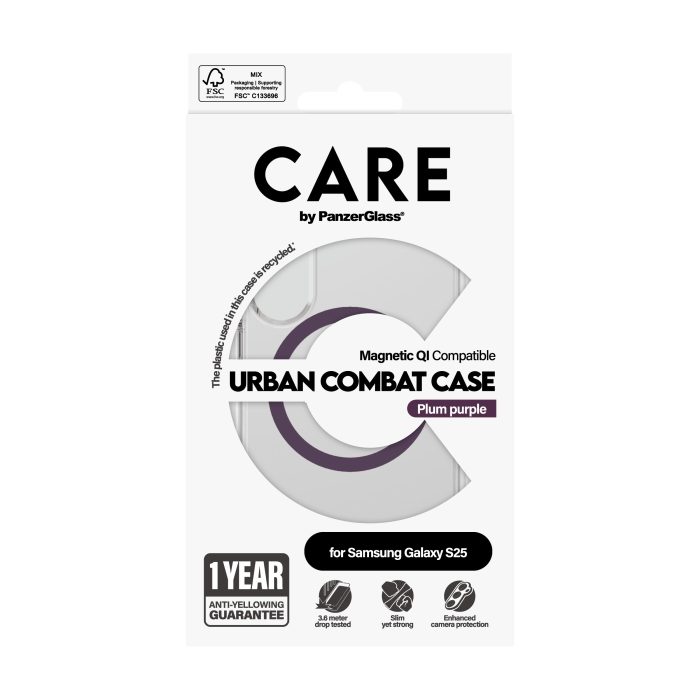 CARE by PanzerGlass® Flagship Case Transparent Urban Combat w. Plum Purple Qi Compatible Samsung Galaxy S25 – Mobit.gr
