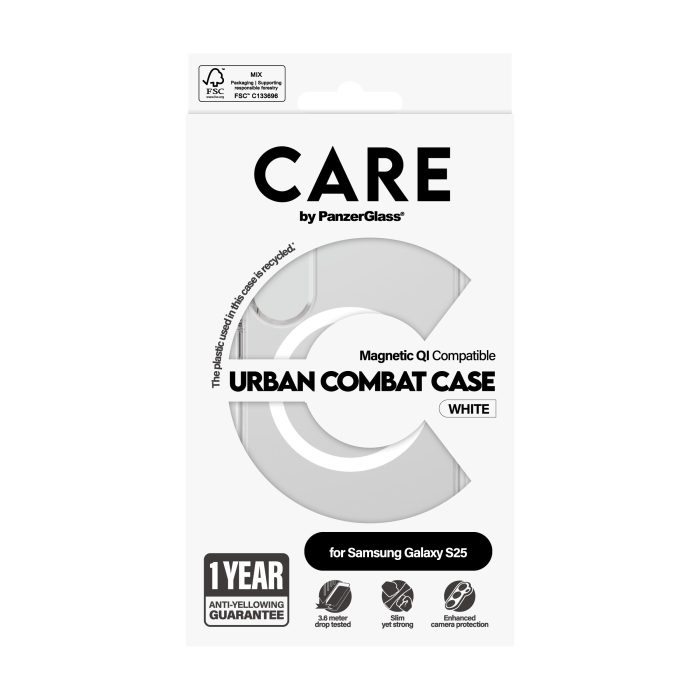 CARE by PanzerGlass® Flagship Case Transparent Urban Combat w. White Qi Compatible Samsung Galaxy S25 – Mobit.gr