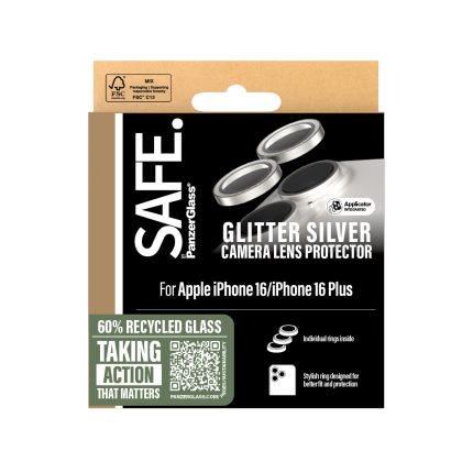 SAFE. by PanzerGlass® Camera Lens Protector Glitter Silver Apple | iPhone 16/iPhone 16 Plus – Mobit.gr