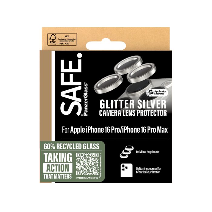SAFE. by PanzerGlass® Camera Lens Protector Glitter Silver Apple | iPhone 16 Pro/iPhone 16 Pro Max – Mobit.gr