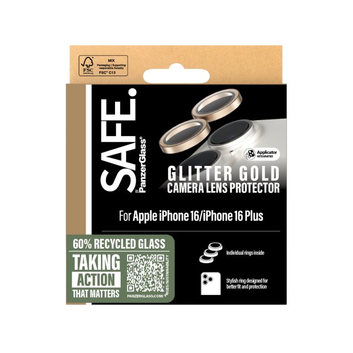 SAFE. by PanzerGlass® Camera Lens Protector Glitter Gold Apple | iPhone 16/iPhone 16 Plus – Mobit.gr