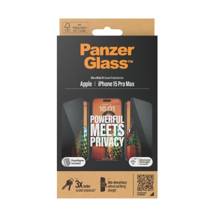 PanzerGlass™ Privacy Screen Protector iPhone 15 Pro Max | Ultra-Wide Fit w. EasyAligner – Mobit.gr