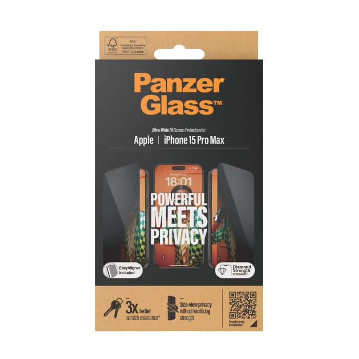 PanzerGlass™ Privacy Screen Protector iPhone 15 Pro Max | Ultra-Wide Fit w. EasyAligner – Mobit.gr