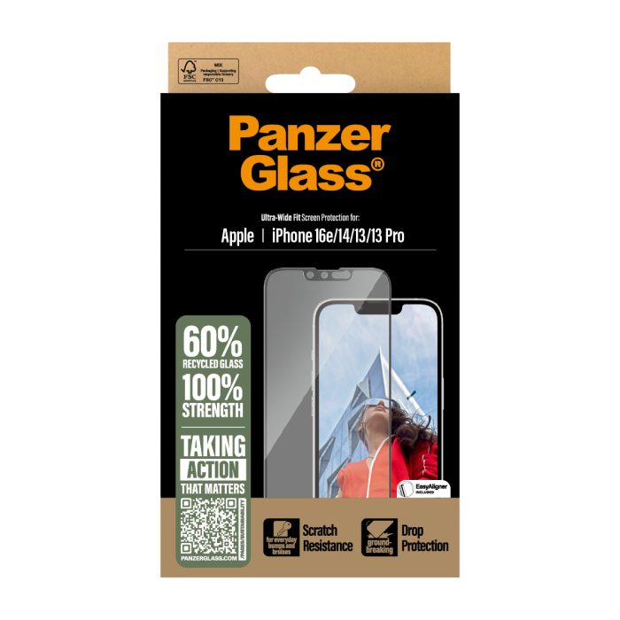 PanzerGlass® Screen Protector iPhone 16e | 14 | 13 | 13 Pro | Ultra-Wide Fit w. Aligner – Mobit.gr