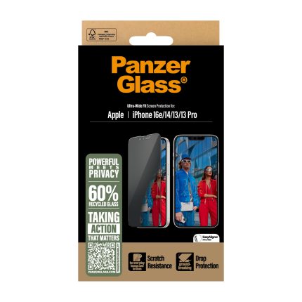 PanzerGlass® Privacy Screen Protector iPhone 16e | 14 | 13 | 13 Pro | Ultra-Wide Fit w. Aligner – Mobit.gr