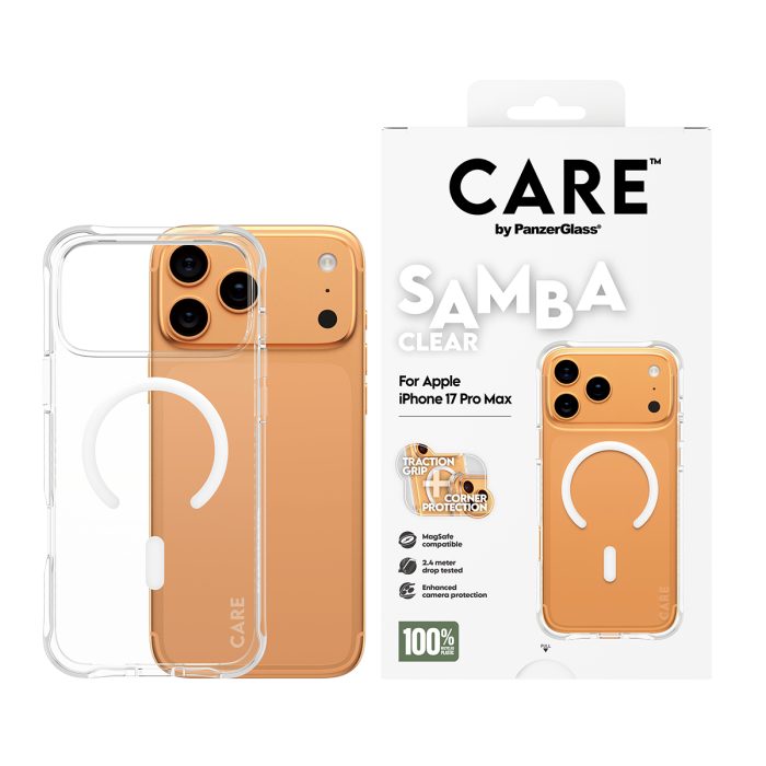 CARE by PanzerGlass® Fashionable Case Samba Transparent w. White MagSafe iPhone 17 Pro Max – Mobit.gr