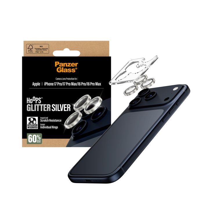 PanzerGlass® Hoops® Glitter Silver Camera Lens Protector iPhone 17 Pro | iPhone 17 Pro Max | iPhone 16 Pro | 16 Pro Max – Mobit.gr