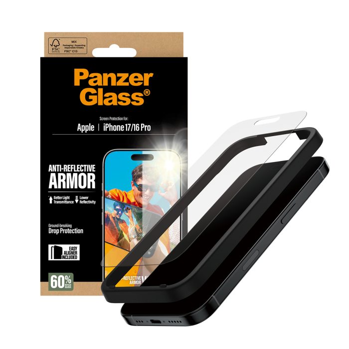 PanzerGlass® Anti-Reflective Armor Screen Protector iPhone 17 | iPhone 16 Pro w. EasyAligner – Mobit.gr