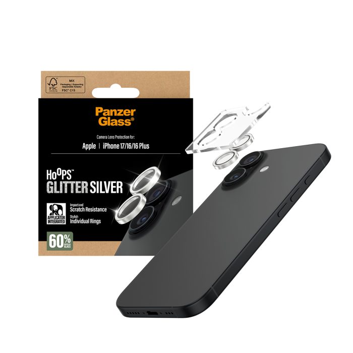 PanzerGlass® Hoops® Glitter Silver Camera Lens Protector iPhone 17 | iPhone 16 | 16 Plus – Mobit.gr
