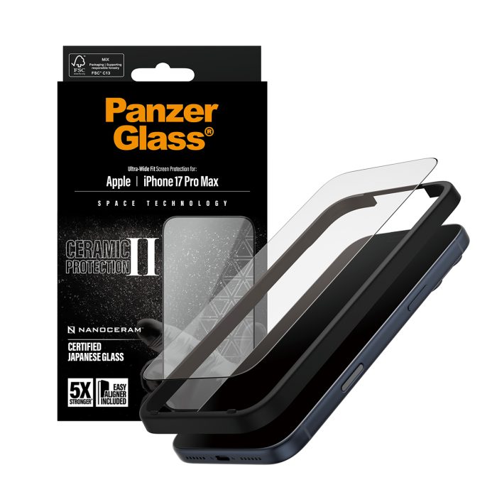 PanzerGlass® Ceramic II Screen Protector iPhone 17 Pro Max | Ultra-Wide Fit w. EasyAligner – Mobit.gr