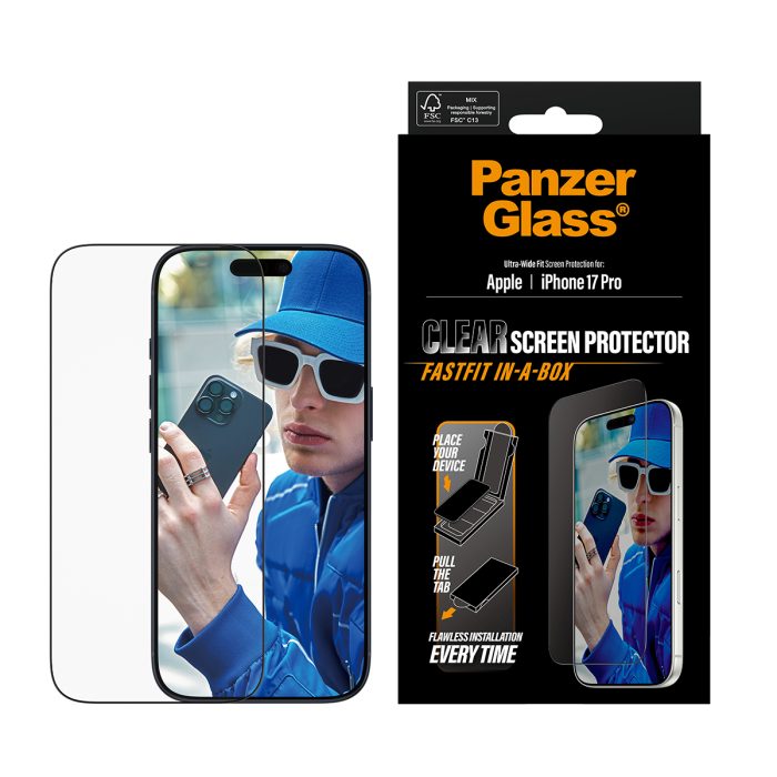PanzerGlass Screen Protector w. Black Frame iPhone 17 Pro | Ultra-Wide Fit w. Fastfit in-a-box – Mobit.gr
