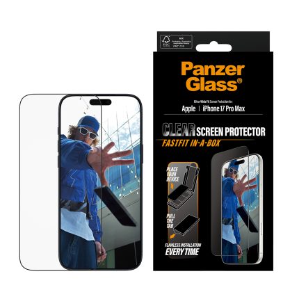 PanzerGlass Screen Protector w. Black Frame iPhone 17 Pro Max | Ultra-Wide Fit w. Fastfit in-a-box – Mobit.gr