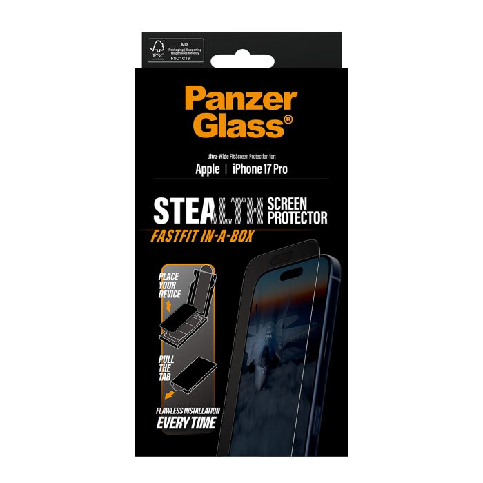 PanzerGlass® Stealth Screen Protector w. Black Frame iPhone 17 Pro | Ultra-Wide Fit w. Fastfit in-a-box – Mobit.gr