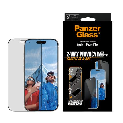 PanzerGlass Privacy Screen Protector w. Black Frame iPhone 17 Pro | Ultra-Wide Fit w. Fastfit in-a-box – Mobit.gr