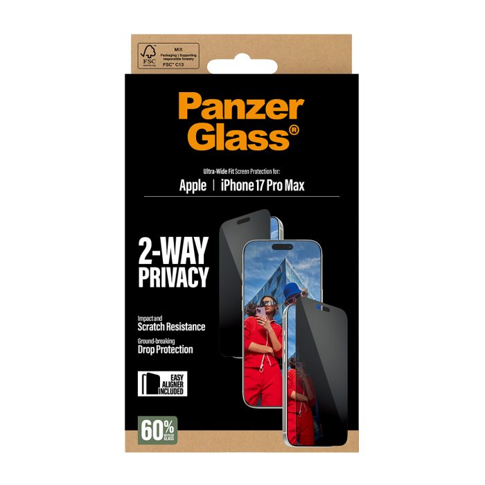 PanzerGlass® 2-Way Privacy Screen Protector iPhone 17 Pro Max | Ultra-Wide Fit w. EasyAligner – Mobit.gr