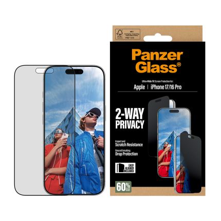 PanzerGlass® 2-Way Privacy Screen Protector iPhone 17 | iPhone 16 Pro | Ultra-Wide Fit w. EasyAligner – Mobit.gr