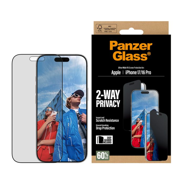 PanzerGlass® 2-Way Privacy Screen Protector iPhone 17 | iPhone 16 Pro | Ultra-Wide Fit w. EasyAligner – Mobit.gr